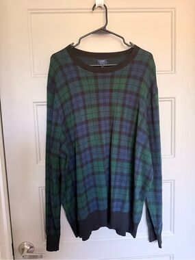 J. Crew Men's Green & Navy Plaid Crewneck Sweater